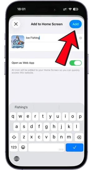 Adding Ice Fishing casino shortcut to iPhone home screen via Safari