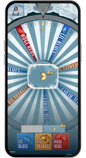 Selecting a bet size from £0.10 in Ice Fishing with potential win up to x5000