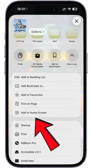 Tapping the Safari share icon at the bottom of the screen on iPhone